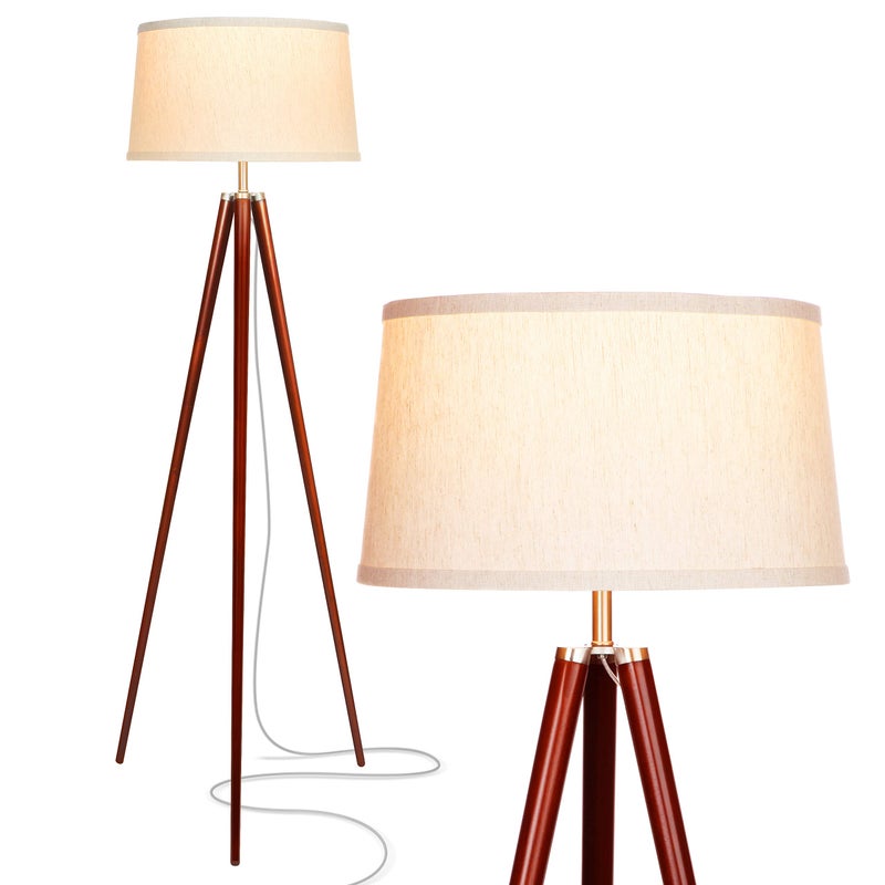 Brightech Emma LED Floor Lamp, Tall Lamp with Wood Legs, Mid-Century Modern Standing Lamp for Bedroom Reading, Tripod Lamp for Living Rooms & Offices, Great Living Room Decor - Walnut Brown - Image 1